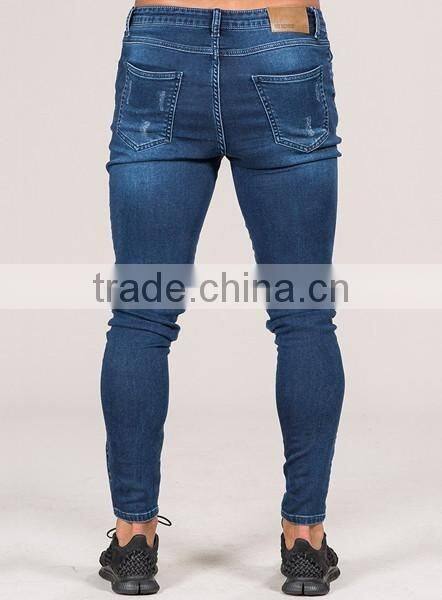 2016 mens skinny jeans blue knee ripped jeans distress denim jeans