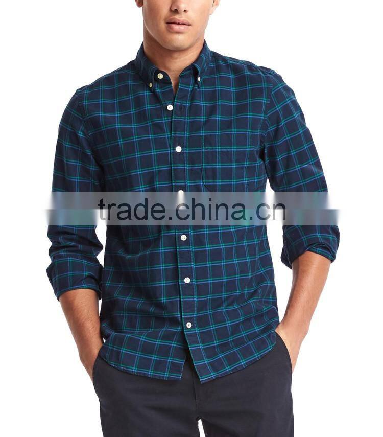 Mens organic custom cotton plaid slim fit business shirt