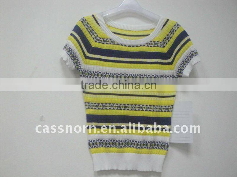 2015 spring girls jacquard sweater with short sleeve