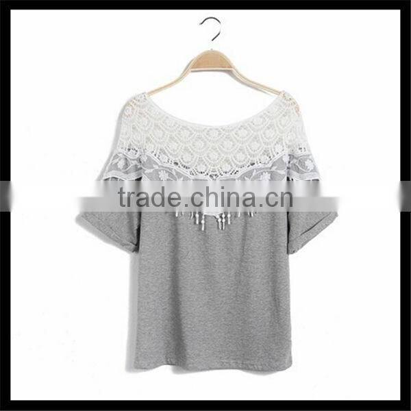 Hot sell fashion korea style lace design women summer blank latest printing t-shirt girl