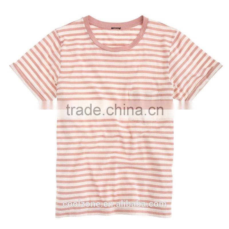 Fashion rolled sleeve stripe print women t shirt wholesale factory