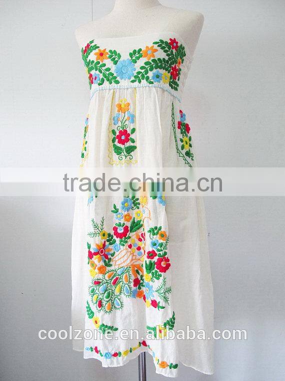 Fashion mexico manufacturers strapless embroidered mexican clothing