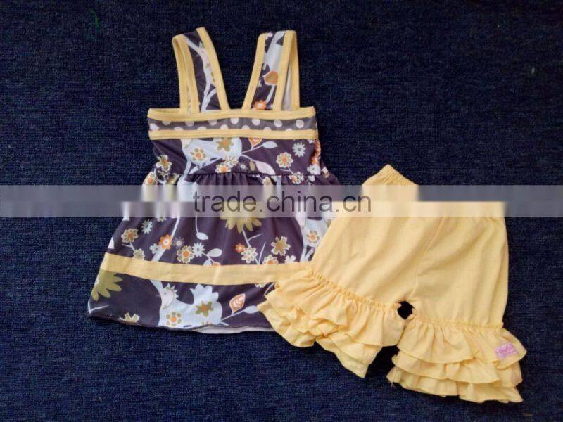 2017 wholesale wholesale kids boutique ruffle outfits bird girls pearl tunic clothing sets baby clothes