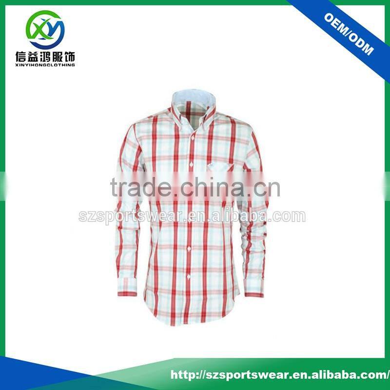 OEM 100%cotton grid patterm mens long sleeve casual shirts