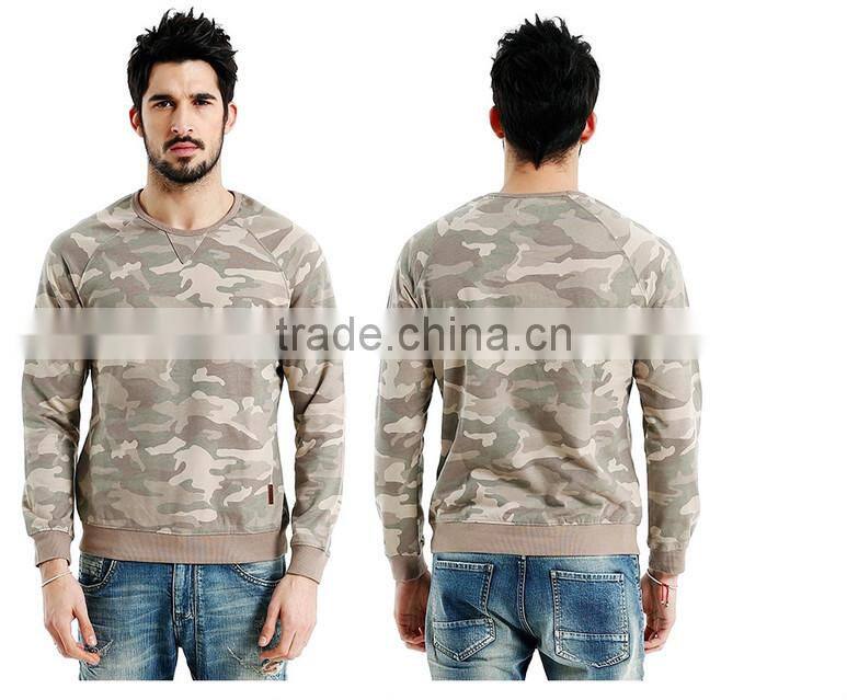 cotton/spandex kint camouflage full printing raglan sleeve military sweater/pullover with overlocking