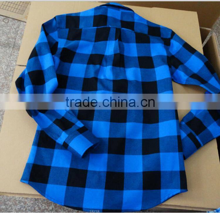 100% cotton royal blue big plaid flannel shirt