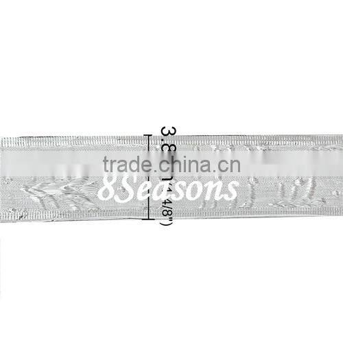 Silvery Christmas Tree Pattern Satin Ribbon For Christmas Decoration 3.8cm