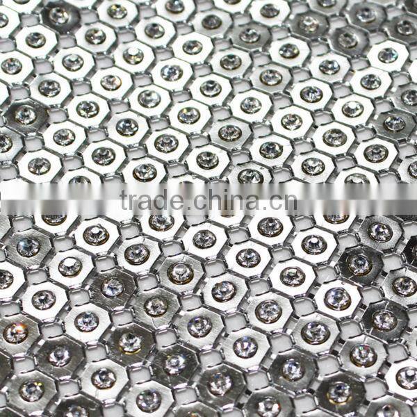 Hot fix rhinestone metal mesh trim crystal silver base for clothing shoes