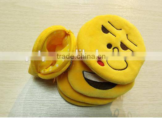 Popular 10cm plush emoji coin purse with zipper