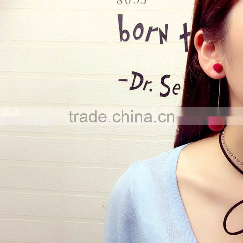 Double Ball Long Drop Dangle Ball Earrings 2017