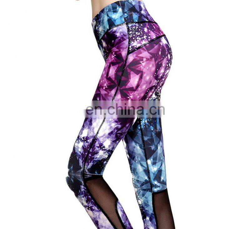 Fashion women's yoga wear mesh insert fitness leggings wholesale sport leggings