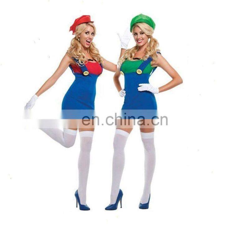 Adult Sexy Ladies Super Mario Luigi Brothers Fancy Dress Costume Halloween costume AGC026