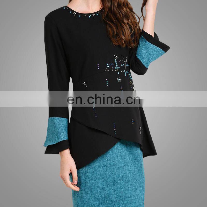 2017 Modest designer beaded baju kurung malaysia baju melayu islamic women suits