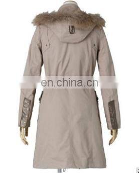 women fashion long sleeve raccoon fur hooded cotton trench coat