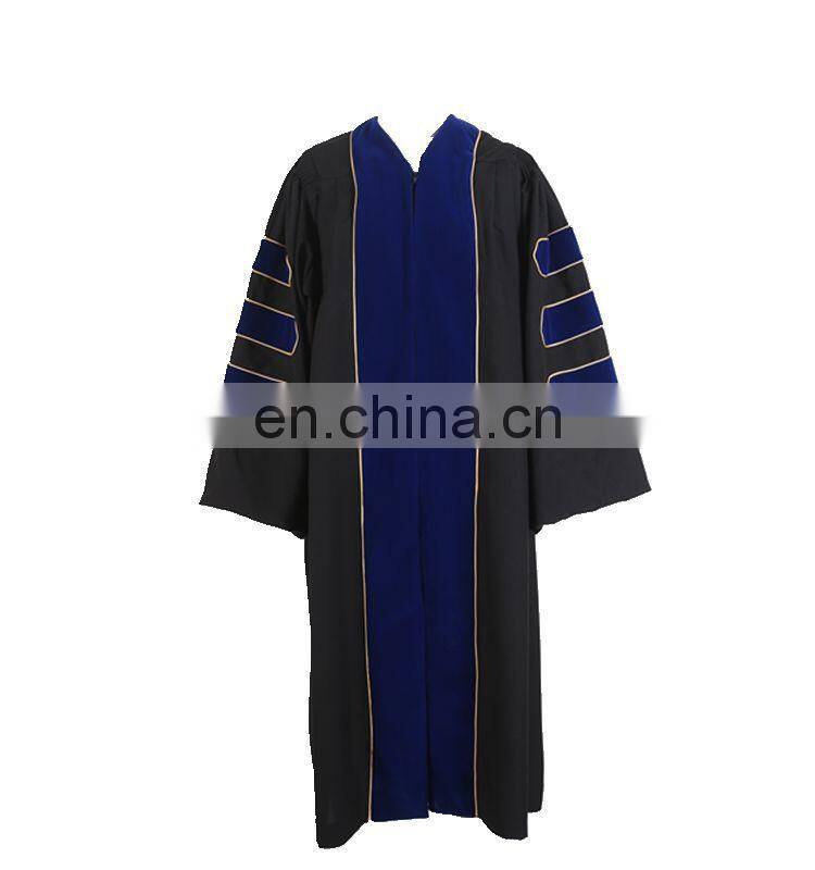 Deluxe Doctoral Graduation Gown With Blue Velvet