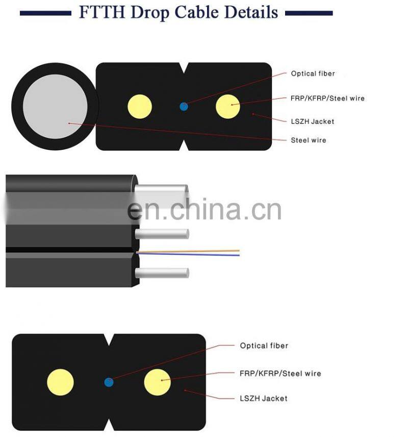 Outdoor aeriel drop FTTH 2/4/6/8/12 core Optic fiber cable