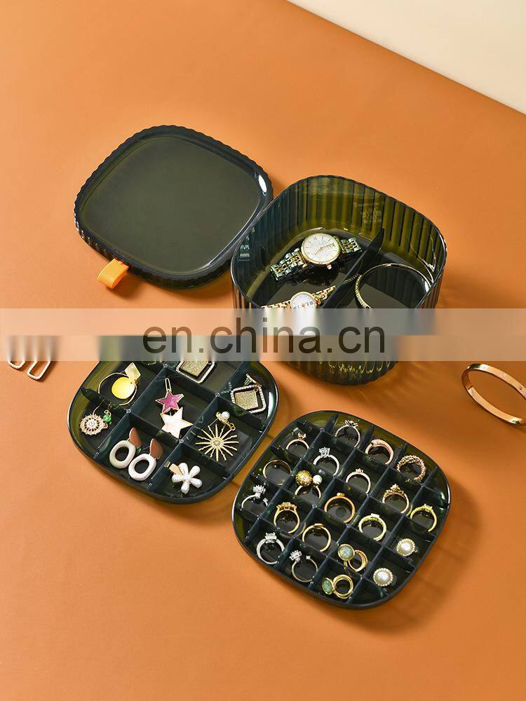 Plastic Jewelry Box Transparent Portable 3 Layer Compartment Square Ring Earring Storage Case Organizer