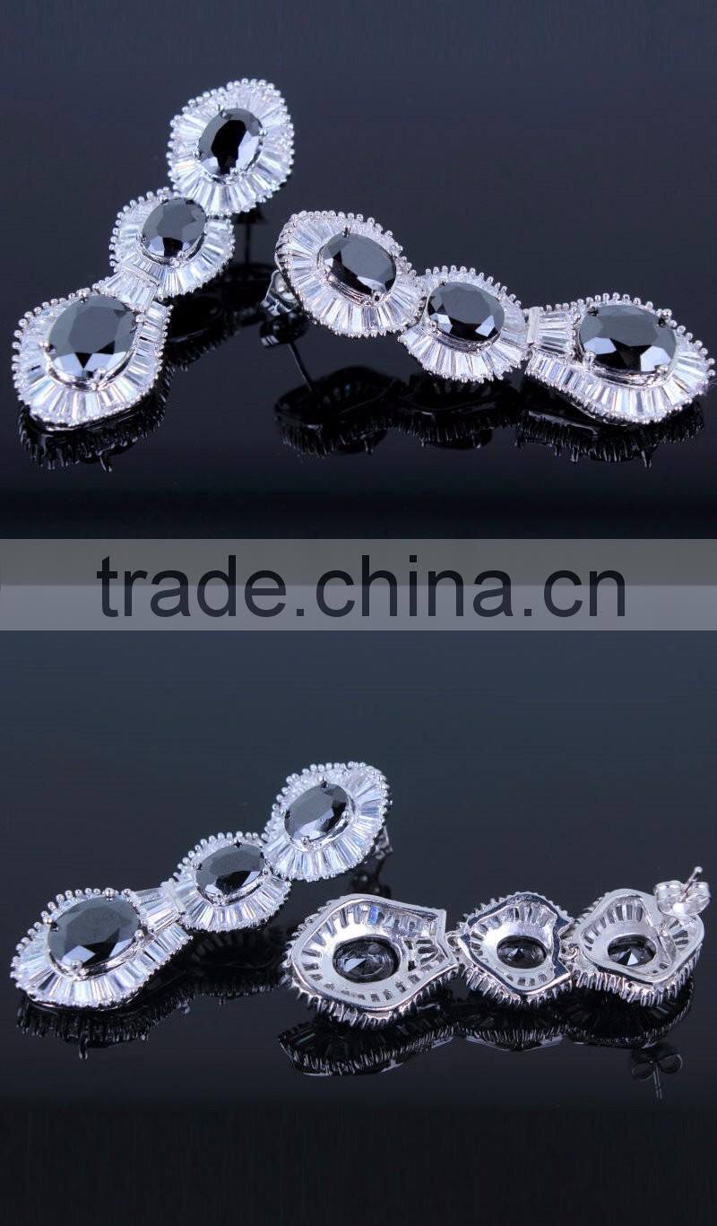 Factory Wholesale Best Quality Zircon Jewelry Baguette Multi Colored Stones Earrings