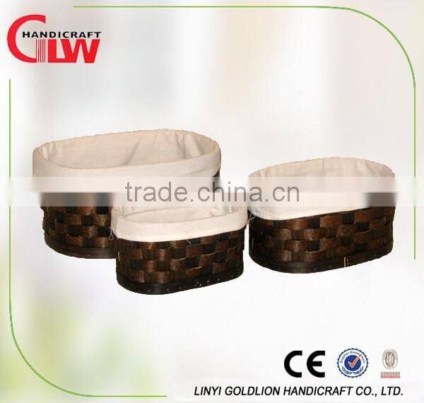 Set of 3 rectangular wood chip storage basket