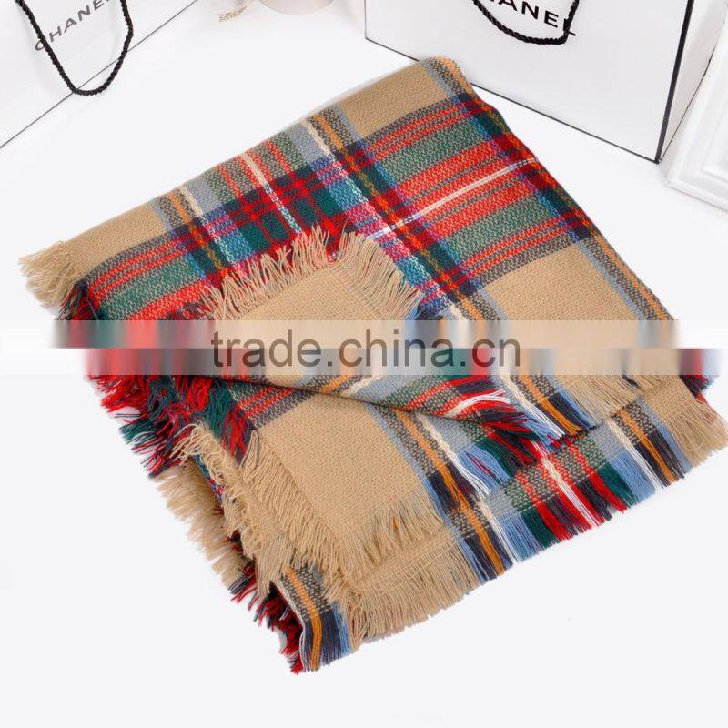 New Winter Plaid Square Tassel Fashion Women Wool Shawl