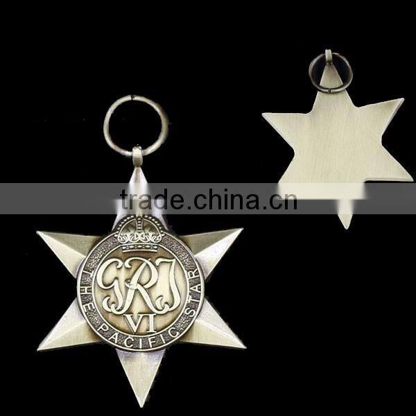zinc alloy medal with ribbon,3D,antique gold plated with long ribbon,2 inch
