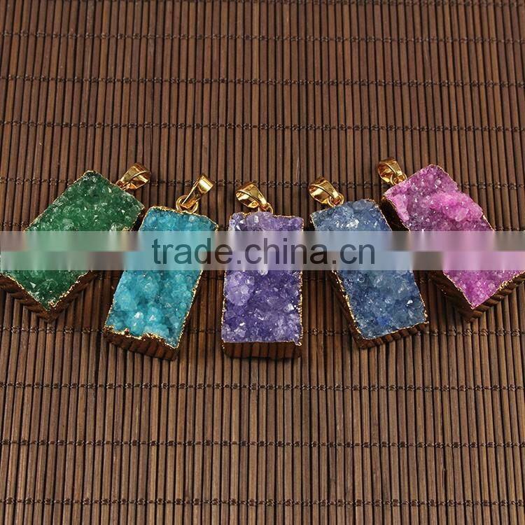 JF6902 Hot Crystal Pave Sparkly Geode Agate Druse Druzy Pendants