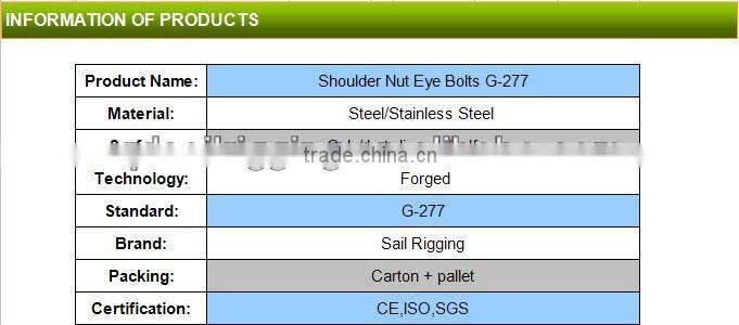 china hardware carbon steel drop forged g277 eye bolt with shoulder nut
