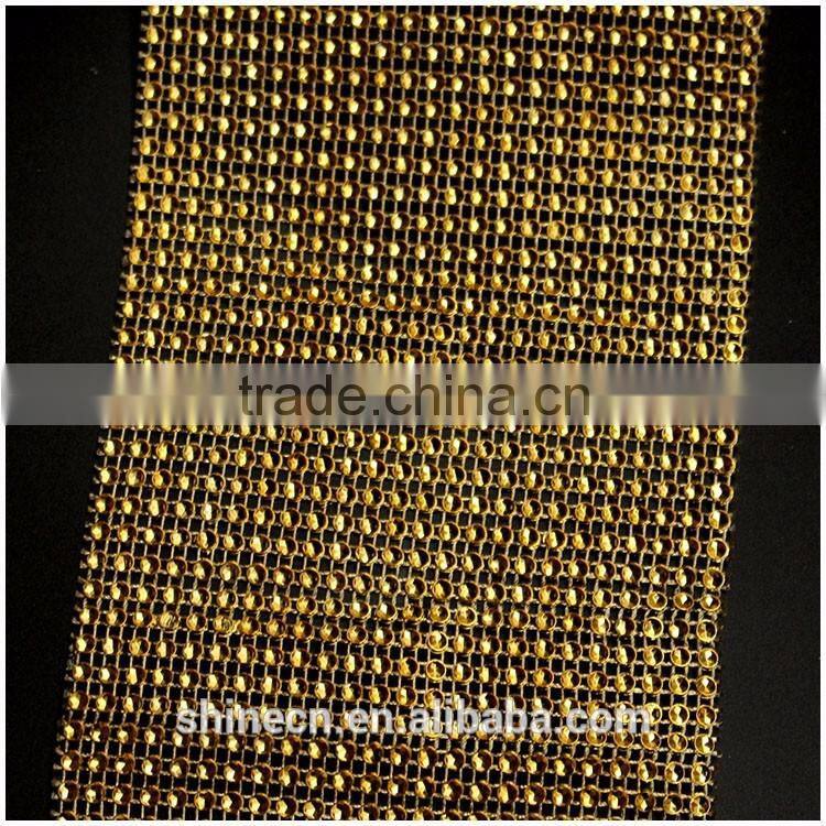 Wholesale 24 raws 3mm acryl gold base hot fix rhinestone mesh/net/sheet, rhinestone mesh trimming
