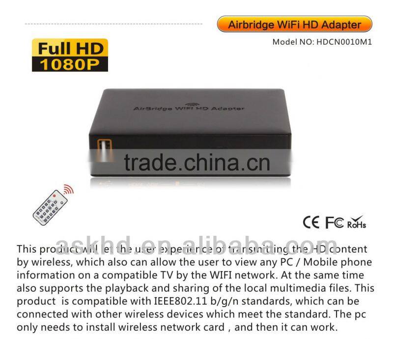 VGA HDMI Converter Over LAN Airbridge WiFi HD Adapter With 3.5mm Stereo Headphone Audio