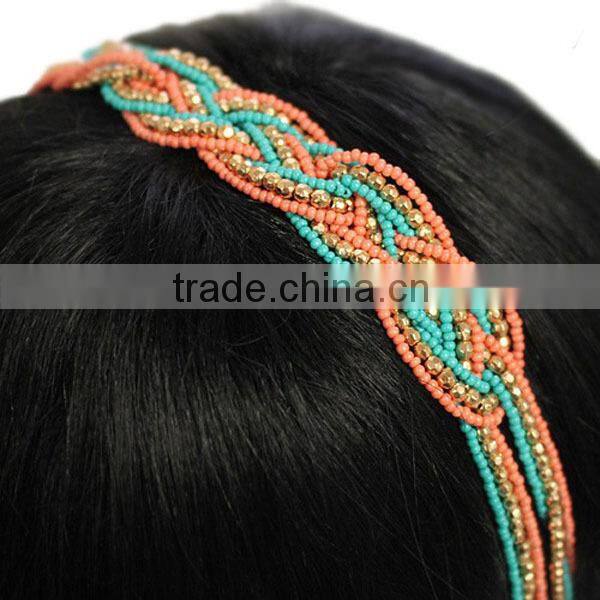 BRAIDED FASHION SEED BEADED STRETCH HEADBAND FASHION HAIR JEWELRY