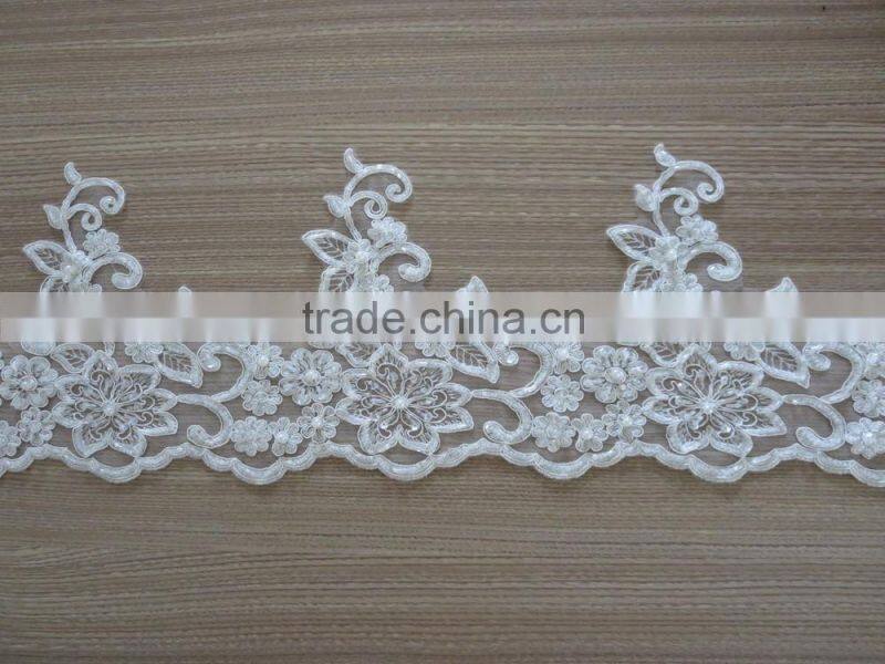 Wholesale Embroidery Bridal Lace Trim With Sequins and Beads
