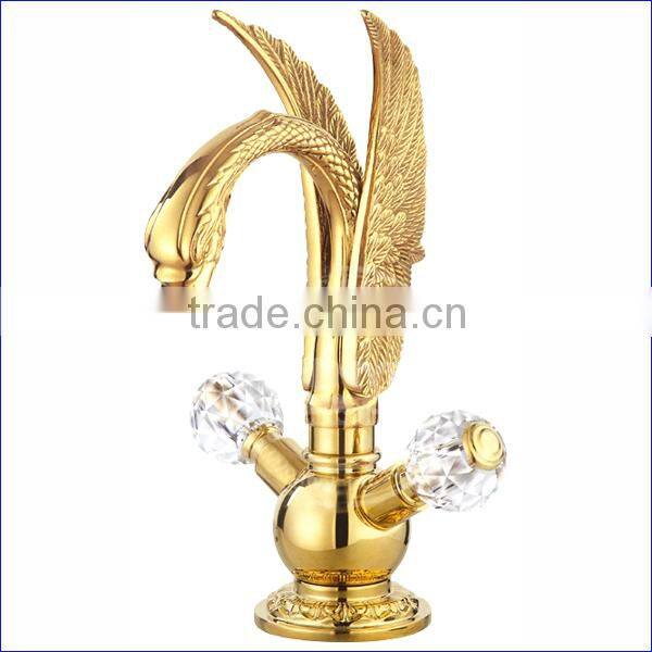 Brass Artistic Basin Faucet, Swan Shape, Gold Color Animal Faucet
