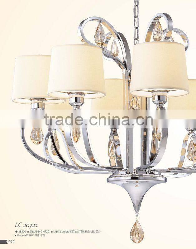 European style modern crystal chandelier glass pendant light with fabric shade
