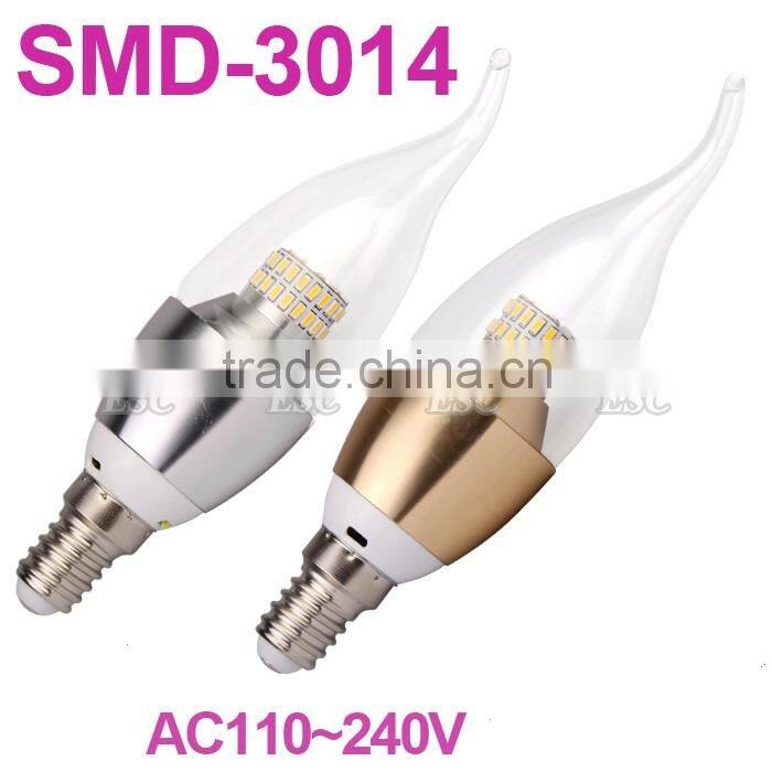 E14 candle led light for crystal lamp golden and silver cover with CE and RoHS