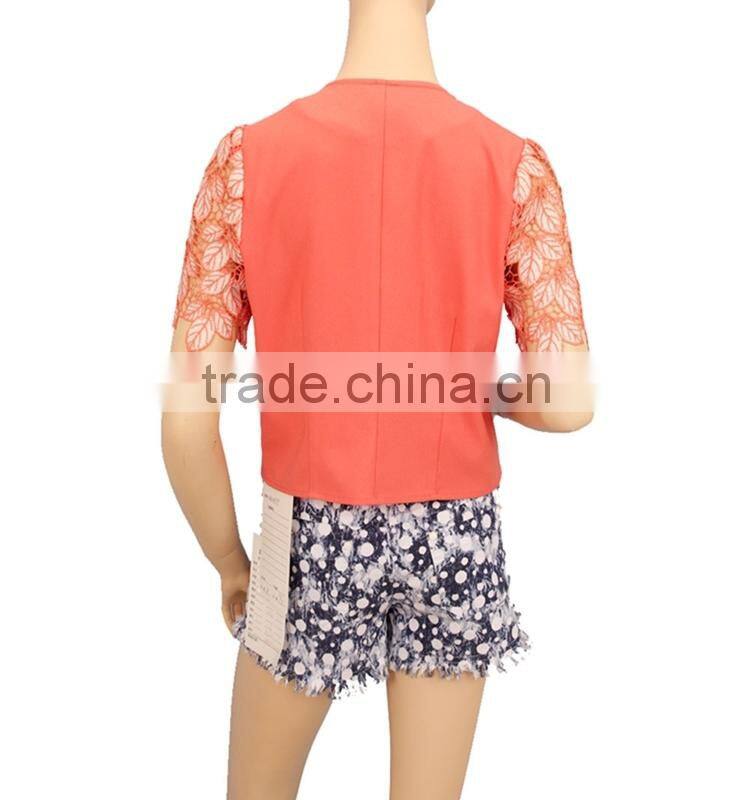 2015 Own design 100% Polyester Applique sleeve lady blouse