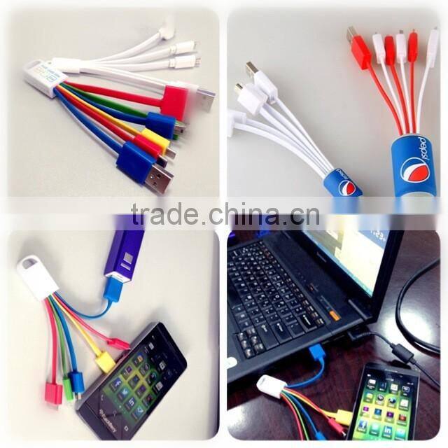 OEM+ODM+LOGO multi-function colorful flat usb charger cable 5/6 in 1 USB Charging Cable Mobile Phone Charger Adapter Cable