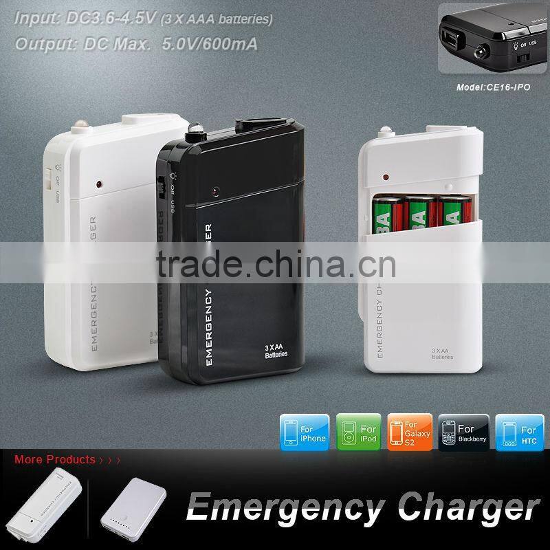 4.5v 3AA black color Emergency mobile phone Charger for iPhone