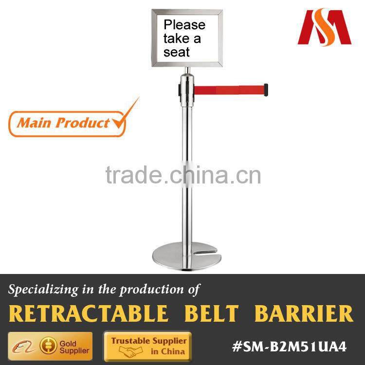 Stainless Steel Material Polish Finish Promotional Metal Retractable Queueing Belt Stanchion