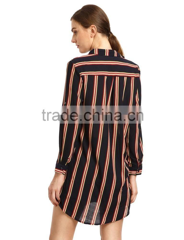 seller factory 2016 fall stripe button down long dress shirt design for women