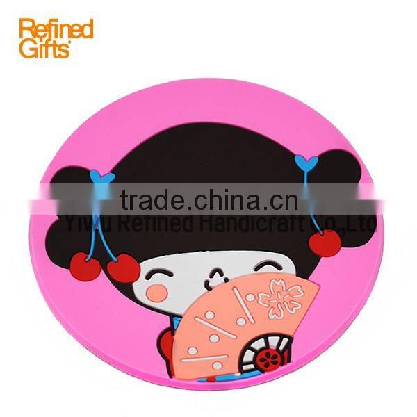 Korea style Cute Soft Pvc Bespoke Coasters Silicone Mats Pink girl Pads