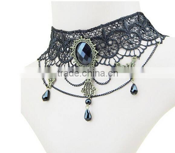Gothic Acrylic Excellent Beads Lace Collar Victorian Choker Necklace Pendant