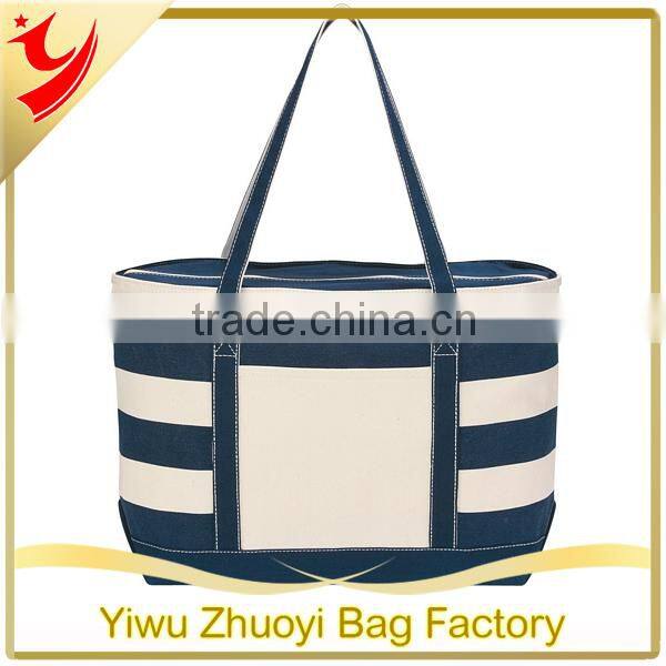 Cotton Canvas Natural Tote Bag with Strips Print