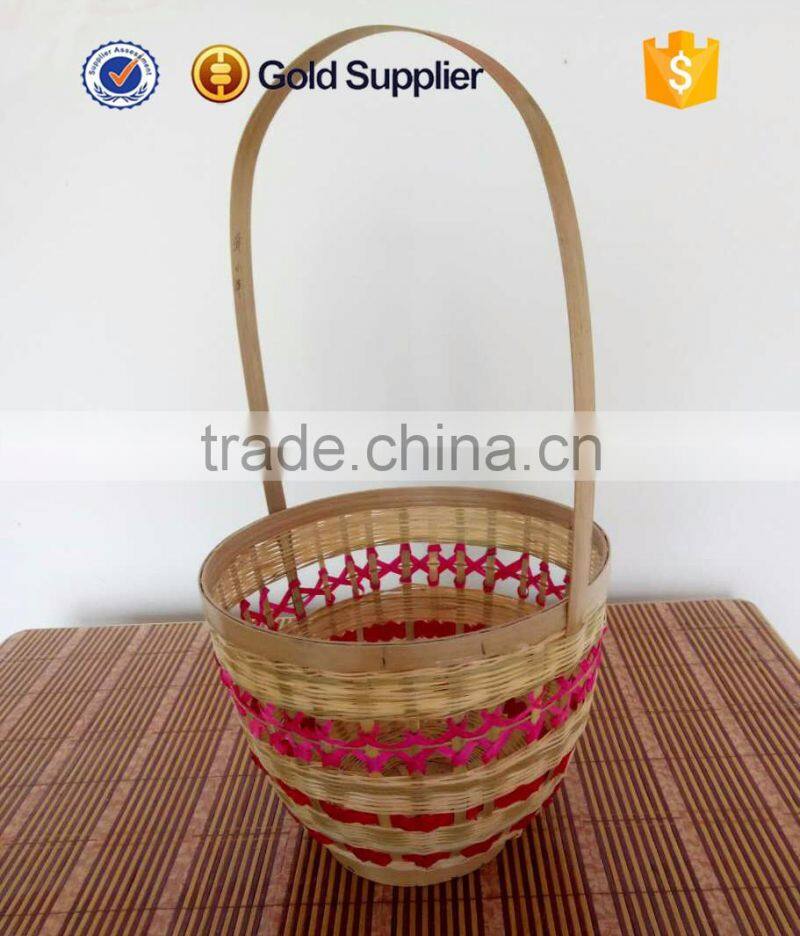 2016 wholesale new style empty round bamboo mesh fruit basket with handle