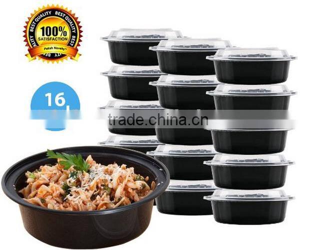 Round PlastRound Plastic Meal Preparation Container / Food Saver with Clear Lid, Microwave & Dishwasher Safe, 24 ounce, 16 pack