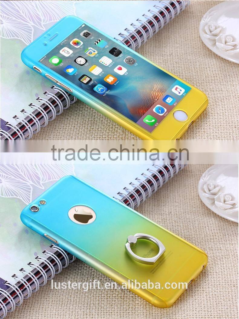 Luxury with Tempered Glass Screen for iPhone 6 6S Phone Case 360 Rotating Ring Kickstand Full body Cover Case