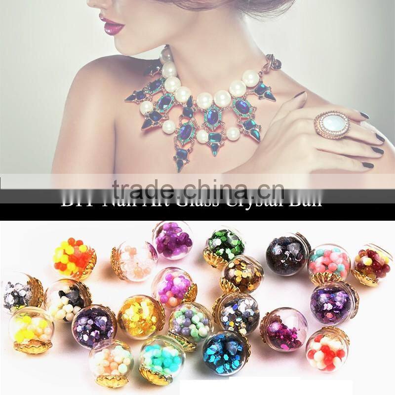 2016 Newest Wholesale DIY nail hollow filled with water glass crystal ball, Decorative Nail Art