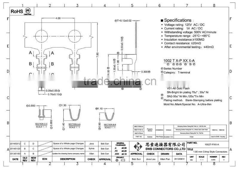 1.00 mm Pitch Wire to Board Connectoes and terminal