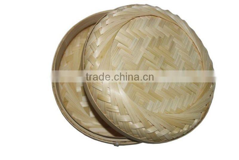 Hot sale mini round modern bamboo tea sundries basket with cane