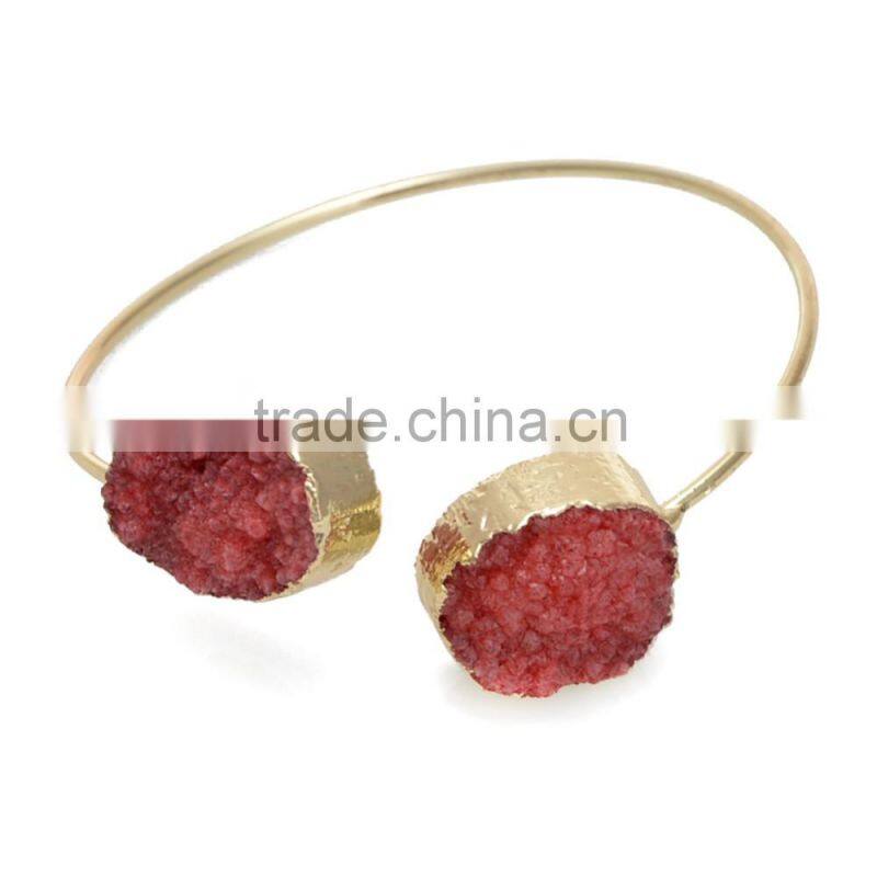 New Arrival Natural Double Druzy Bracelet Expandable Wire Gemstone Bangle Quartz Bracelet