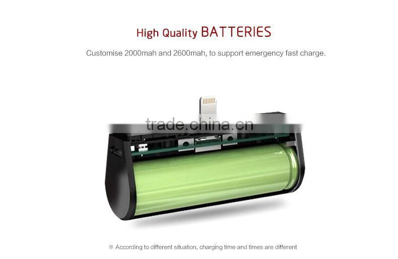 Shenzhen factory 2600mAh Wireless Mini tail plug power bank External Portable Battery Power Bank Charger For iPhone and Samsung